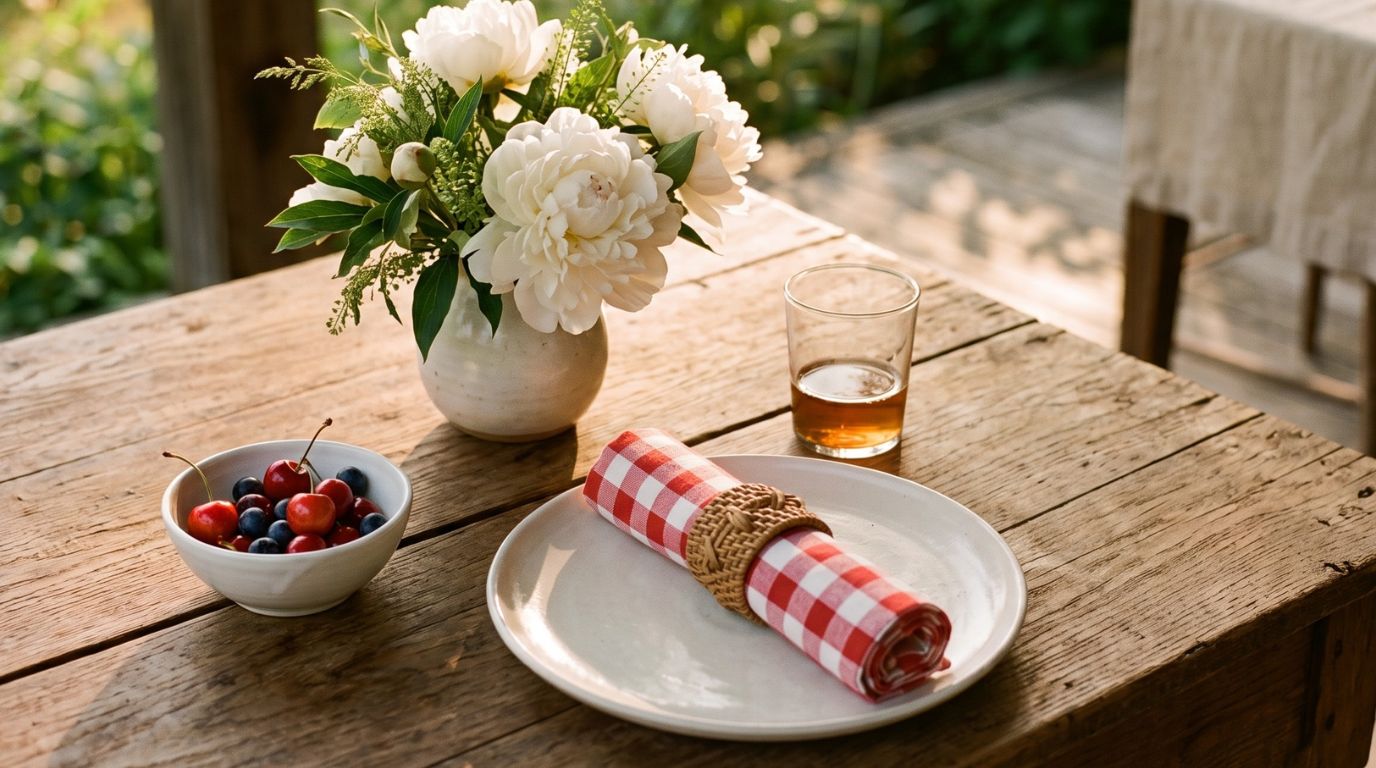 SimuLinen Red and White Gingham Dinner napkins - 16x16" great for any casual occasion.